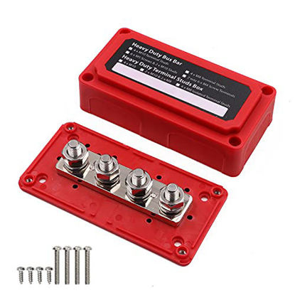 Picture of T Tocas 300A Bus Bars Heavy Duty Module Design Power Distribution Block Busbar Box with 4X M10(3/8") Terminal Studs(Red)