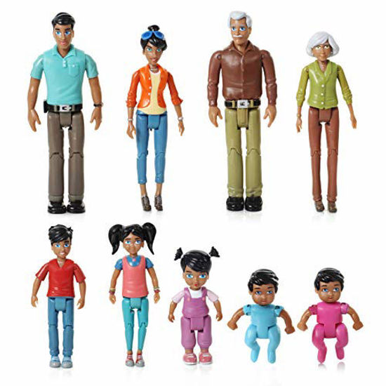 Picture of Beverly Hills Doll Collection Sweet Li'l Family Hispanic Dollhouse People Set of 9 Action Figure Set - Grandpa, Grandma, Mom, Dad, Sister, Brother, Toddler, Twin Boy & Girl