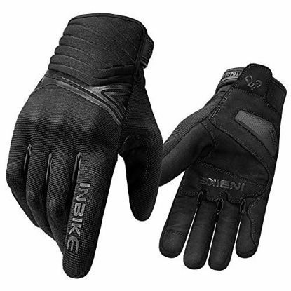 Picture of INBIKE Waterproof Winter Motorcycle Gloves Thermal Fleece Touchscreen with TPR Palm Pad Cushioning Hard Knuckle Black Large