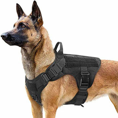 Picture of rabbitgoo Tactical Dog Harness for Medium Dogs, Military Dog Harness with Handle, No-Pull Service Dog Vest with Molle & Loop Panels, Adjustable Dog Vest Harness for Training Hunting Walking, Black, M