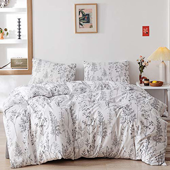 Picture of Janzaa White Twin Comforter Set 2 PCS(1 Comforter&1 Pillowcase) Plant Floral Printed Comforter Set-Soft Microfiber Twin Comforter for All Season