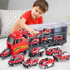 Picture of TEMI Toddler Toys for 3 4 5 6 Years Old Boys, Die-cast Emergency Fire Rescue Vehicle Transport Car Toy Set w/ Play Mat, Alloy Metal Fire Truck Toys Set for Age 3-9 Toddlers Kids Boys & Girls