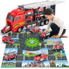 Picture of TEMI Toddler Toys for 3 4 5 6 Years Old Boys, Die-cast Emergency Fire Rescue Vehicle Transport Car Toy Set w/ Play Mat, Alloy Metal Fire Truck Toys Set for Age 3-9 Toddlers Kids Boys & Girls