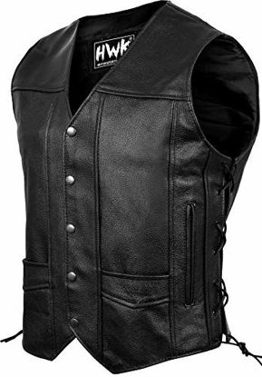 Picture of Leather Motorcycle Vest For Men Black Classic Vintage Club Riding Biker Vests With Concealed Gun Pocket (S)