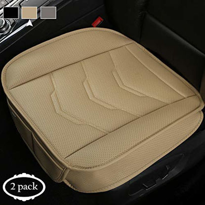 Picture of West Llama 2 Pack Front Car Seat Bottom Covers Cushion Pad Mat Filling Breathable Bamboo Charcoal, PU Leather Driver Car Seat Protector Pad for SUV Truck Jeep, 21.26 × 20.86 Inch Beige