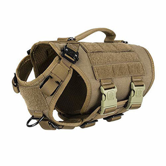 Picture of ICEFANG Tactical Dog Operation Harness with 6X Buckle,Dog Molle Vest with Handle,3/4 Body, Hook and Loop Panel for ID Patch,No Pulling Front Clip (XS (Neck 12"-17"; Chest 17"-23"), Coyote Brown)