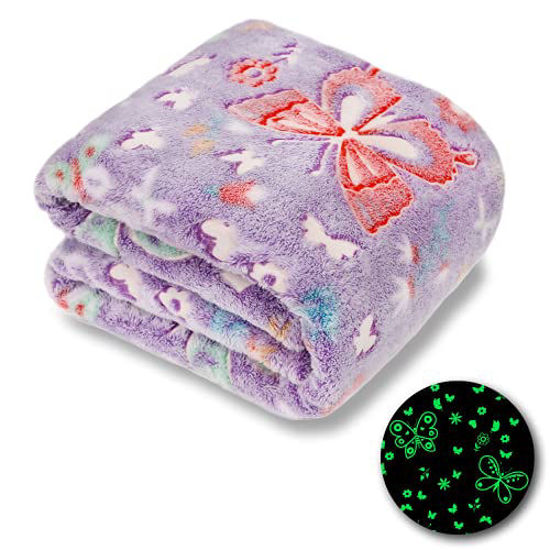 Picture of FORESTAR Glow in The Dark Butterfly Throw Blanket, Unique Christmas Holiday Birthday Gifts for Kids Girls Boys Teens Grandkids, Premium Super Soft Warm Cozy Furry Blanket (50" x 60")