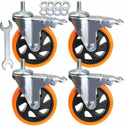 Picture of Stem Casters Aozel Heavy Duty Swivel Threaded Stem Caster Wheels with American Size 1/2''-13x1'' Thread Dual Locking Wheel with Brakes Pack of 4 (5 Inch)