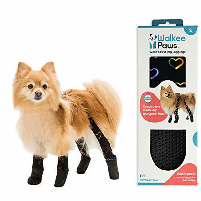 Picture of Walkee Paws Dog Leggings, The World's First Dog Leggings That are Dog Shoes, Dog Boots and Dog Socks All in One, for Protecting Your Pet from Hot Pavements, Rain, Snow, Mud and Dirt (Hearts, Small)