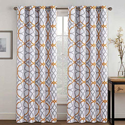 Picture of H.VERSAILTEX Blackout Curtains 96 Inch Length 2 Panels Geometry Print Curtain Drapes for Living Room Thermal Insulated Grommet Window Curtains for Bedroom - Modern Geo Line Mustard and Grey