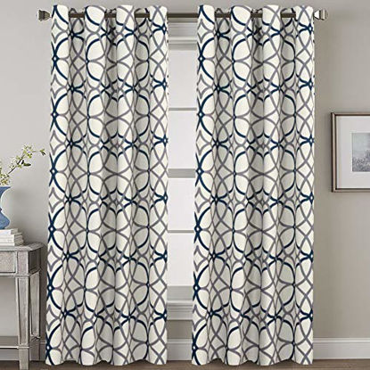 Picture of H.VERSAILTEX Blackout Curtains 96 Inch Length 2 Panels Geometry Print Curtain Drapes for Living Room Thermal Insulated Grommet Window Curtains for Bedroom - Modern Geo Line Grey and Navy
