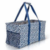 Picture of Extra Large Utility Tote Bag - Oversized Collapsible Reusable Wire Frame Rectangular Canvas Basket With Two Exterior Pockets For Beach, Pool, Laundry, Car Trunk, Storage - Geo Navy Blue