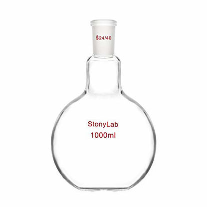 Picture of StonyLab Glass 1000ml Heavy Wall Single Neck Flat Bottom Boiling Flask, with 24/40 Standard Taper Outer Joint, 1000ml