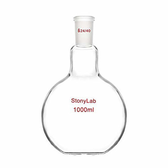 Picture of StonyLab Glass 1000ml Heavy Wall Single Neck Flat Bottom Boiling Flask, with 24/40 Standard Taper Outer Joint, 1000ml