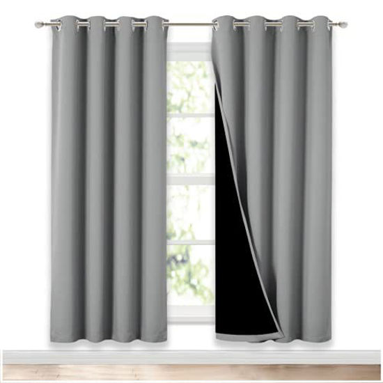 Picture of NICETOWN Full Shade Curtain Panels, Pair of Energy Smart & Noise Blocking Out Blackout Drapes for Dining Room Window, Thermal Insulated Guest Room Lined Window Dressing(Silver Grey, 52 x 72 inch)