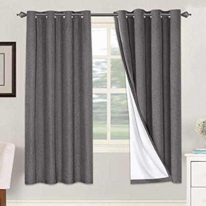 Picture of Linen Blackout Curtains 72 Inches Long 100% Absolutely Blackout Thermal Insulated Textured Linen Look Curtain Draperies Anti-Rust Grommet, Energy Saving with White Liner, 2 Panels, Grey