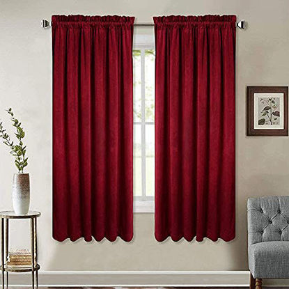 Picture of Velvet Red Curtains 63-inch Length - Christmas Decor Dual Rod Pocket Top Thick Soft Velvet Drapes, Room Darkening Privacy Protect Panels for Dining Room, W52 x L63 inches, 2 Pieces