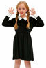 Picture of Besserbay Halloween Costume Velvet Pleated A-Line Flare Wednesday Addams Black Midi Dress for Girls 9-10 Years