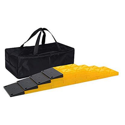 Picture of Homeon Wheels Rv Leveling Blocks, Used for Leveling Single Wheels, Heavy Duty Leveling Blocks and Chocks Anti-Slip Pads Design,Yellow Camper Levelers 10 Pack and Black Ramp 4 Pack with Carrying Bag