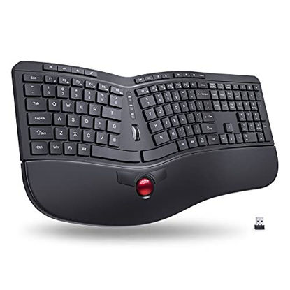 Picture of Wireless Ergonomic Keyboard - Ergo Keyboard with Palm Rest Scroll Wheel Trackball - 2.4G USB Wireless Carpal Tunnel Split Keyboard Full Size for PC Laptop MacBook