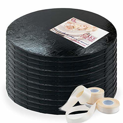 Picture of Cake Drums Round 14 Inches - (Black, 12-Pack) - Sturdy 1/2 Inch Thick - Fully Wrapped Edges - Free Satin Cake Ribbon