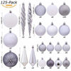 Picture of Sea Team 125 Pieces of Assorted Christmas Ball Ornaments Shatterproof Seasonal Decorative Hanging Baubles Set with Reusable Hand-held Gift Package for Holiday Xmas Tree Decorations, Silver