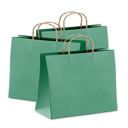 Picture of PUREVACY Teal Kraft Paper Bags 16" x 6" x 12" in Bulk. Pack of 50 Large Favor Shopping Bags with Handles. Craft Recycled Paperbags without Logo for Small Business, Retail, Party, Carrier.