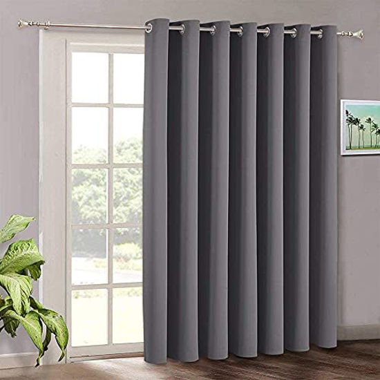 Picture of RYB HOME Gray Curtains Blackout - Light Glare Block Energy Saving Patio Sliding Glass Door Curtains Vertical Blind Divide Living Space for Share Apartment School Dorm Office, 100 x 120, Grey