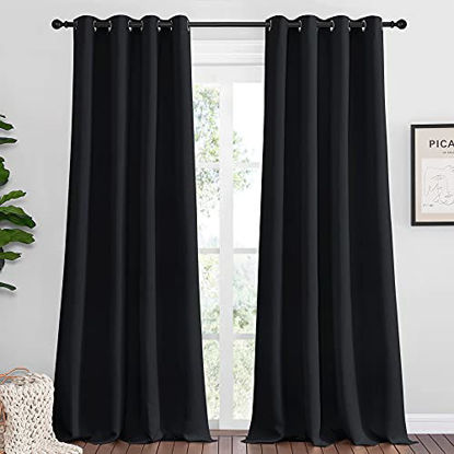 Picture of NICETOWN Patio Blackout Curtain Shades - Summer Home Decoration Thermal Insulated Grommet Blackout Draperies/Drapes for Kitchen (2 Panels, 55 inches x 96 inches, Black)