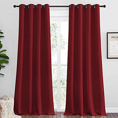 Picture of NICETOWN Burgundy Red Blackout Draperies Curtains - Pair of Grommet Top Thermal Insulated Blackout Decorative Curtains for Thanksgiving Day & Christmas Decor(55 inches Wide by 96 inches Long)