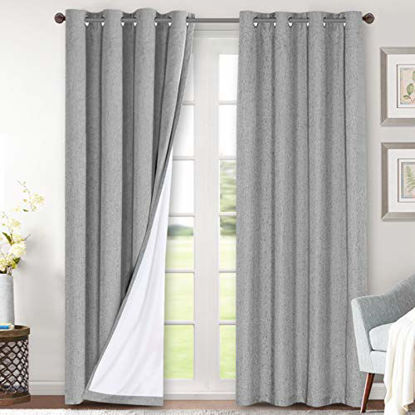 Picture of Linen Blackout Curtains 96 Inches Long 100% Total Blackout Heavy-Duty Draperies for Bedroom Living Room Thermal Insulated Textured Functional Window Treatment Anti Rust Grommet (Dove Gray, 2 Panels)