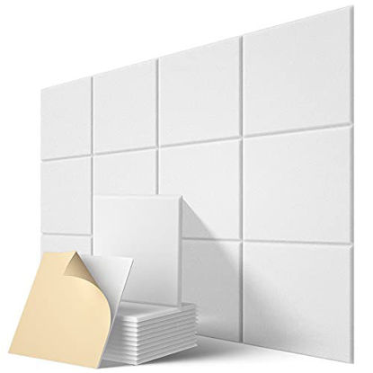 Picture of Lebenforce Self-adhesive Acoustic Panels Tiles 12 Pack, 12" X 12" X 0.4" Polyester Sound Proof Padding, High Density Soundproof Wall Panels, Sound Absorbing panel for Home & Offices (White)