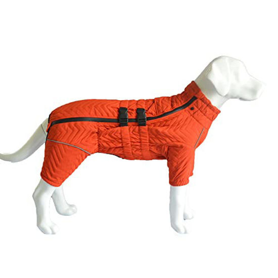 Picture of Warm Dog Coat Double Layers Dog Vest, 9 Legs Covered Windproof Waterproof Reflective Warm Dog Vest Outdoor Skating Dog Costume for Small Medium Large Dogs Orange XL