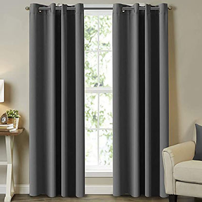 Picture of Thermal Insulating Blackout Grommet Top Curtains Ultra Soft Blackout Thermal Insulated Window Curtain Panels Extra Long Curtains Room Darkening 2 Panel Set 52 Wide x 108 Length Inches, Charcoal Gray