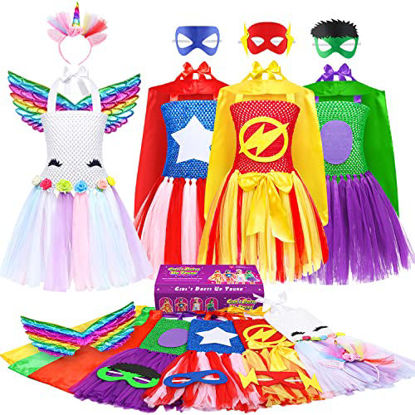 Picture of Girls Dress up Trunk ,DOLNOW Girls Pretend Play Costumes,12pcs Role Play Set with Supergirl Unicorn Hero Costumes for Toddler Little Girls Ages 3-6yrs