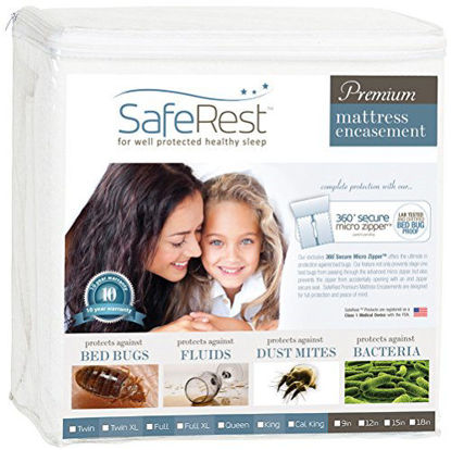 Picture of SafeRest Zippered Mattress Protector - Premium 6-9 Inch Waterproof Mattress Cover for Bed - Breathable & Noiseless Washable Mattress Encasement - Twin XL