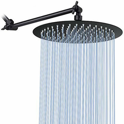 Picture of Rain Shower Head with 11'' Adjustable Arm, NearMoon High Pressure Stainless Steel Rainfall Showerhead, Ultra-Thin Design - Pressure Boosting (12-Inch Shower Head with Arm, Matte Black)