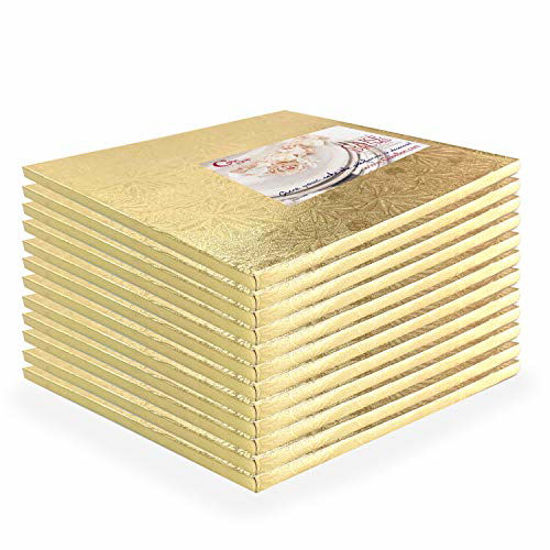 Picture of Cake Drums Square 14 Inches - (Gold, 12-Pack) - Sturdy 1/2 Inch Thick - Fully Wrapped Edges