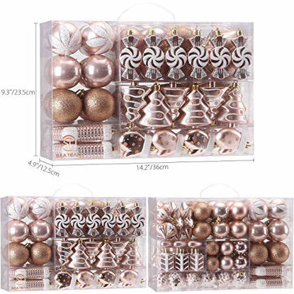 Picture of Sea Team 77-Pack Assorted Shatterproof Christmas Balls Christmas Ornaments Set Decorative Baubles Pendants with Reusable Hand-held Gift Package for Xmas Tree (Rose Gold)