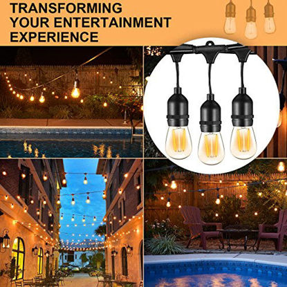 Picture of Banord LED Outdoor String Lights, 48FT Patio Lights with 2W Dimmable Edison Vintage Plastic Bulbs and Commercial Grade Weatherproof Strand - UL Listed Heavy-Duty Café Lights, Porch Market Lights