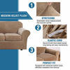 Picture of Modern Velvet Plush 4 Piece High Stretch Sofa Slipcover Strap Sofa Cover Furniture Protector Form Fit Luxury Thick Velvet Sofa Cover for 3 Cushion Couch, Machine Washable(Sofa,Camel)