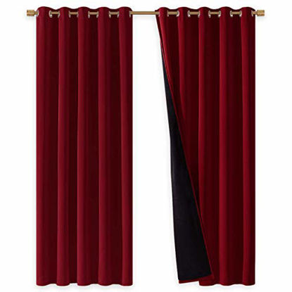 Picture of NICETOWN 100% Blackout Curtains with Black Liner Backing, Thermal Insulated Curtains for Living Room, Noise Reducing Drapes for Christmas, Burgundy Red, 70 inches x 84 inches Per Panel, Set of 2