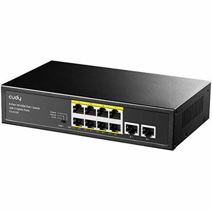 Picture of Cudy 8 Port PoE+ Switch with 2 Uplink Ports 120W, 8 10/100Mbps PoE+@120W, Extend/VLAN Mode, 802.3af, 802.3at Standard, Fanless, Watchdog, Plug and Play FS1010P