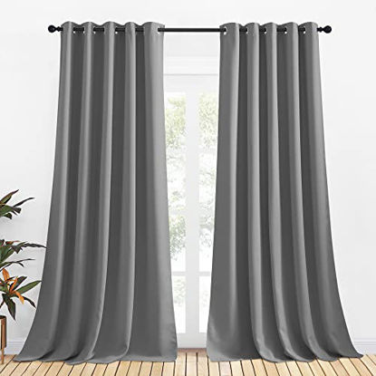 Picture of NICETOWN Bedroom Curtains Blackout Drapery Panels, Three Pass Microfiber Thermal Insulated Solid Ring Top Blackout Window Curtains/Drapes (Two Panels, 70 x 108 inches, Silver Grey)