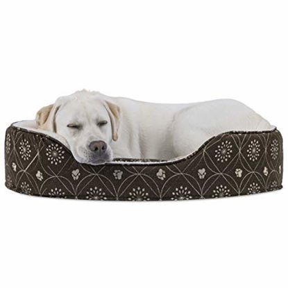 Picture of Furhaven Pet Dog Bed - Round Oval Cuddler Paw Print Décor Flannel Nest Lounger Pet Bed for Dogs and Cats, Dark Espresso, Extra Large