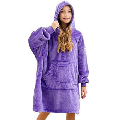 Picture of Blanket Hoodie Sweatshirt, Wearable Blanket Oversized Sherpa with Sleeves and Giant Pocket, Cozy Big Blanket Hoodie Super Plush Warm for Boys Girls & Kids & Teen