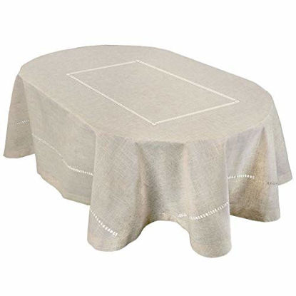 Picture of Grelucgo Handmade Double Hemstitch Natural Tablecloth, Oval 60 by 84 Inch