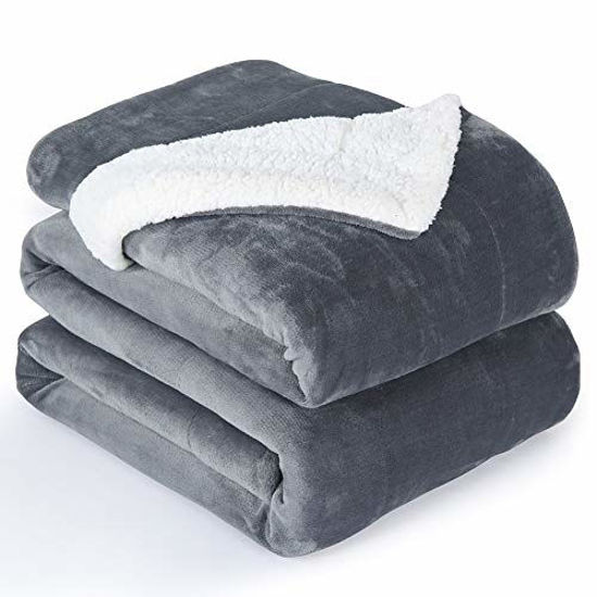 Picture of NANPIPER Flannel Blanket Reversible Sherpa Throw Blanket Super Soft Fuzzy Plush Microfiber (90"x90" Gray)