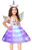 Picture of Soyoekbt Girls Unicorn Costume LED Light Up Unicorn Dress Birthday Party Princess Dress for Halloween Party Sequins+White Led 5-6Years