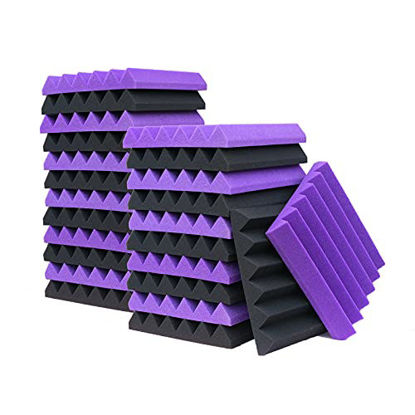 Picture of KTOESHEO 24 Pack Acoustic Panels,2" x 12" x 12"Sound Proof Foam Panels for Wall,Fireproof Absorbing Noise Cancelling Panels,to Absorb Noise and Eliminate Echoes. (12 purple+12 black)